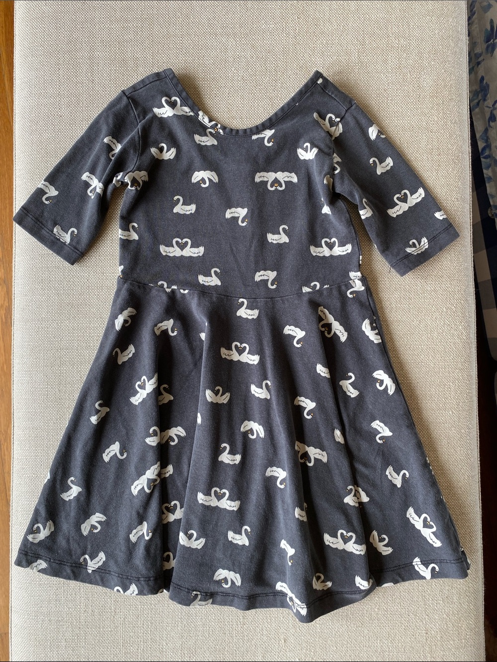 Hannah Andersson Girls' Off Black Swan Print Twirl Dress Size 5